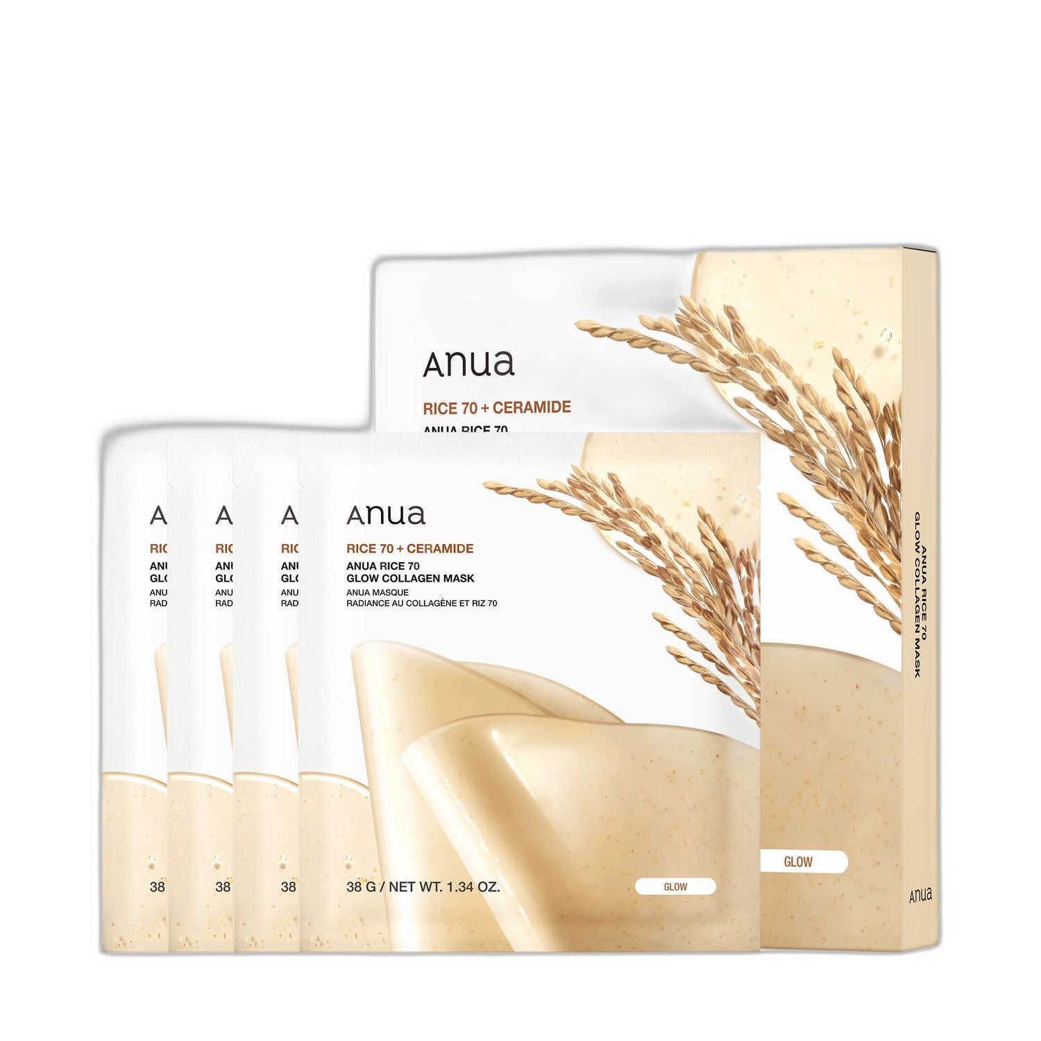 Anua Rice 70 Glow Collagen Mask 38g X 4ea