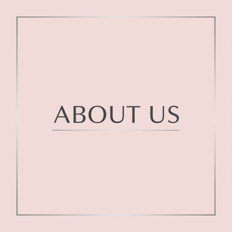 pink squre and write in the middle about us