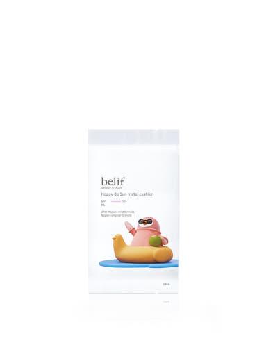 belif Happy Bo Sun Metal Cushion 15g Refill (SPF50+/PA+++) packaging and details