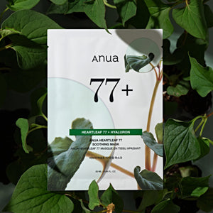Anua HEARTLEAF 77% SOOTHING SHEET MASK 25ml X packaging and details